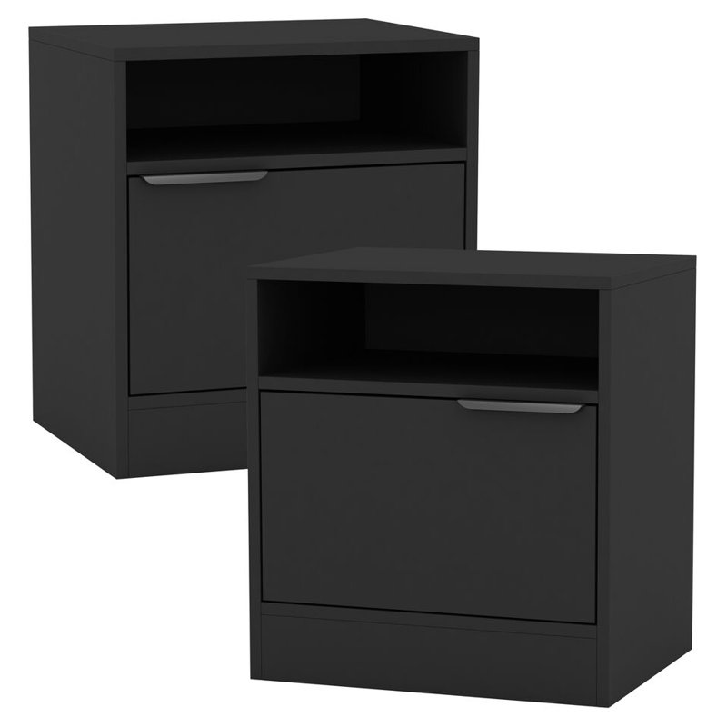 Swathi 114.3cm W Solid Wood Bedside Table, Black