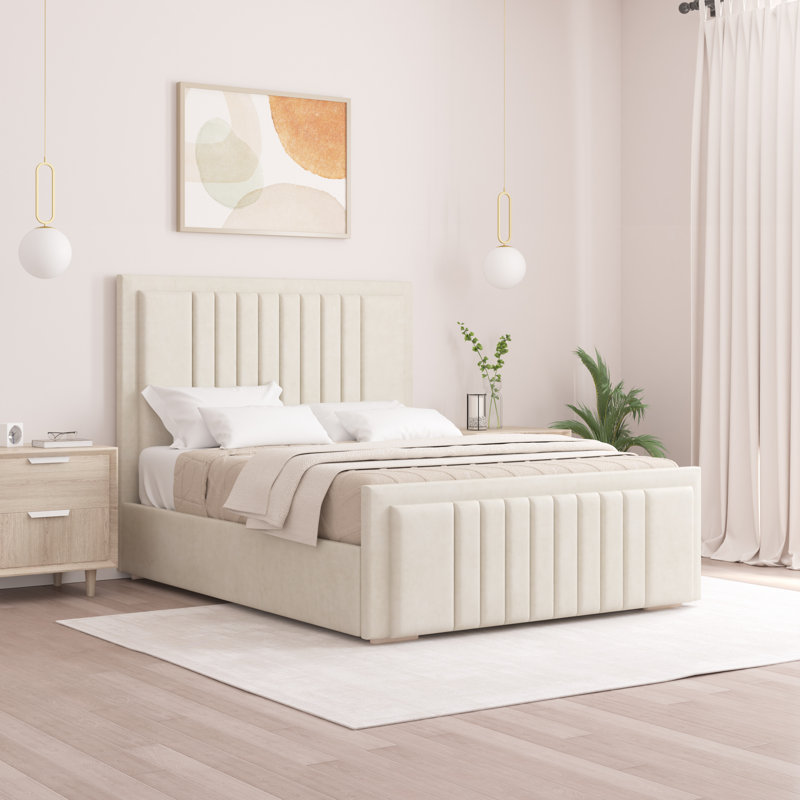 Alama Upholstered Panel Bed, Small Double (4'), Cream