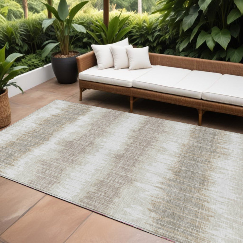 Tapis intérieur lavable rayé beige et taupe 9 pi x 12 pi ivoire