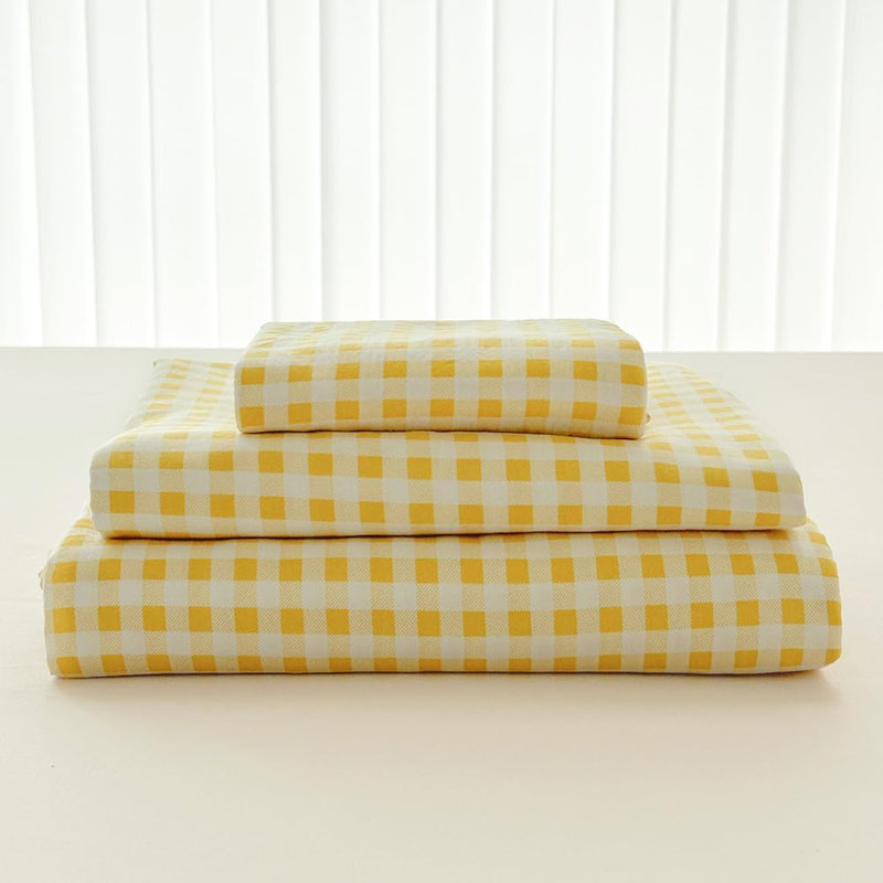 Gingham Sheet Set, Pre-Washed Microfiber Ultra-Soft Plaid Grid Sheets, Queen Sheet Set + 2 Pillowcases, Yellow Gingham