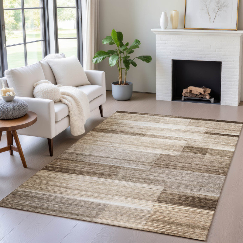 Tapis intérieur / extérieur brun lavable à la machine Xhevrie, Rectangulaire 3 pi x 5 pi