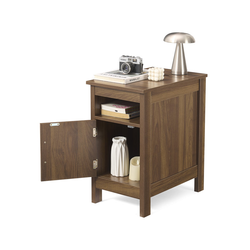 Table d'appoint Alisma de style ferme de 60 cm de haut avec couvercle rabattable, étagère ouverte et placard, table d'appoint étroite et table de chevet, table d'appoint en bois pour salon et chambre
