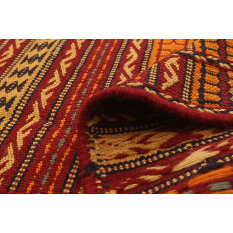 Tapis de tapis décoratif couloir rouge/jaune 2 pi 3 po x 6 pi 7 po de conception unique noué à la main new age kashkoli