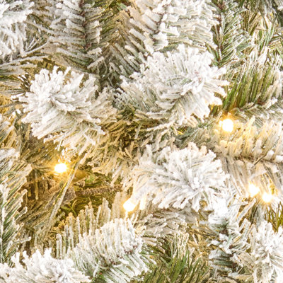 2.1m Pre-lit Flocked Woodcote Spruce Christmas Tree
