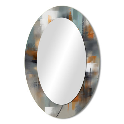 Abstract Design Shapes III - Orange Modern Oval Wall Mirror