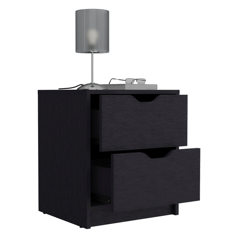 2 Drawers Nightstand , End Table, Side Table Pull Out System -Black, Black