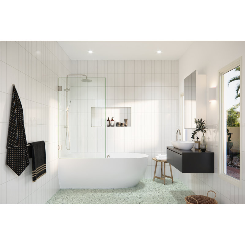 Albedo 34 in. x 58 in. Fully Frameless Glass Bathtub Shower Door, Polished Nickel