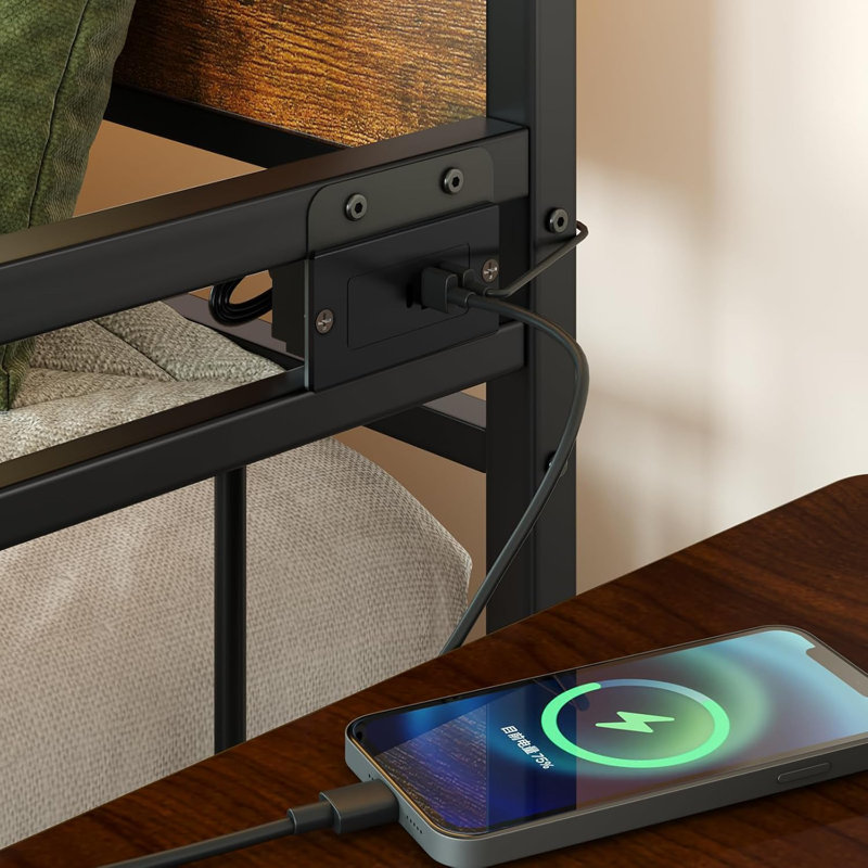 Lit de jour simple avec couchette, lumière à DEL et station de charge avec couchette coulissante