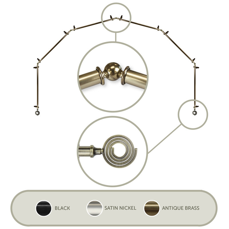 Tringle à rideaux simple ajustable avec baie vitrée de 0,81 po, Laiton antique, 28 po à 48 po (chaque côté)