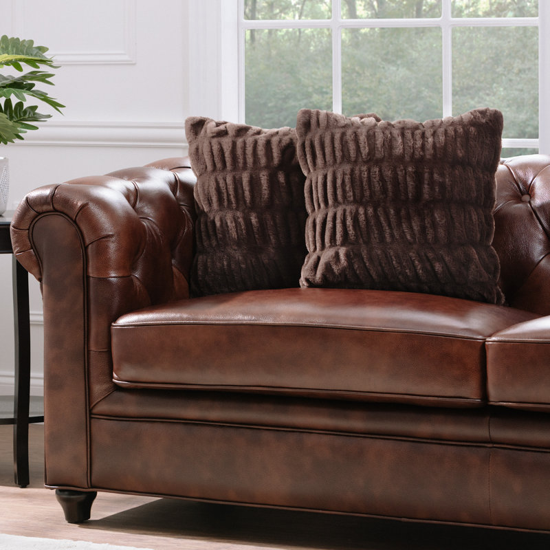 Chanasya 2-Piece Ruched Royal Faux Fur Pillow Cover Set, Marron