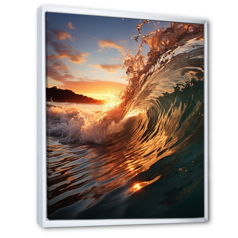 «Beach Photo Sunlit Waves» sur toile, L 16 po x H 32 po, Cadre flottant blanc