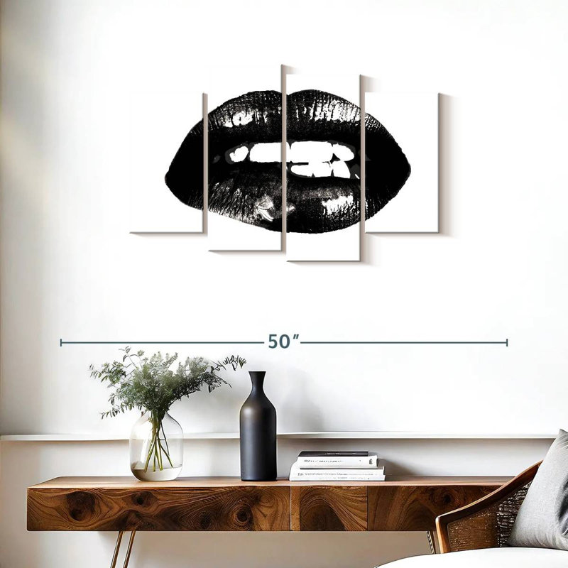 Lèvre sur toile, ensemble de 4 pièces, H 36 po x l 22 po x P 1 po