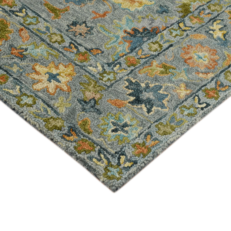 Dharmendera Traditional Gray Hand-Hooked Area Rug, Rectangle 9' x 13'