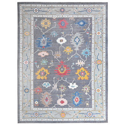 Hand Knotted Wool Southwestern Area Rug in Light Gray/Blue/Yellow/Red