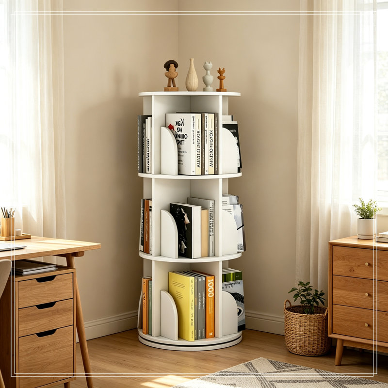 Bibliothèque rotative à 3 niveaux avec rangement ouvert