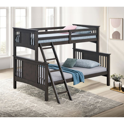 Modern Grey Twin Over Full Bunk Bed With Transitional Style, Engineered Wood And Mix Finish, Solid Structure