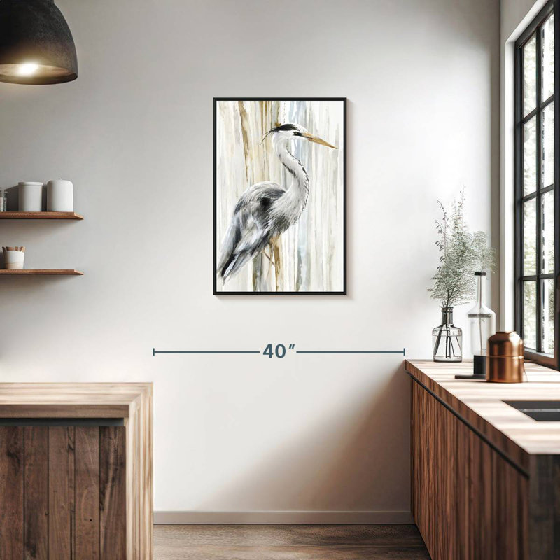 River Heron I, Cadre flottant noir, 21 po x 31 po