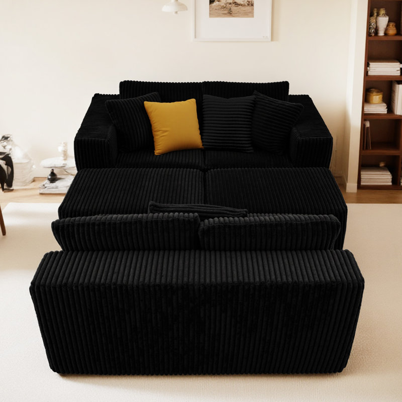 Modulaires spacieux en velours côtelé noir, en forme de U moderne pour la maison
