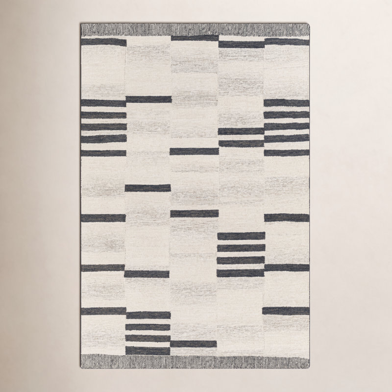 Tapis crème / noir en laine touffeté à la main Uptown, Rectangle 5 pi x 7 pi 6 po