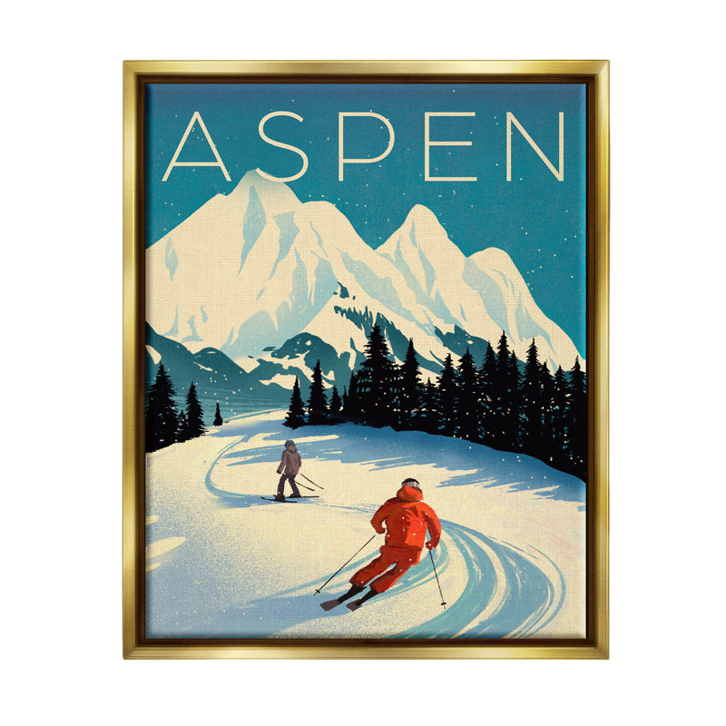 Scène de ski Aspen, giclée par Ziwei Li, H 21 po x l 17 po x P 1,7 po, Cadre flottant métallique doré