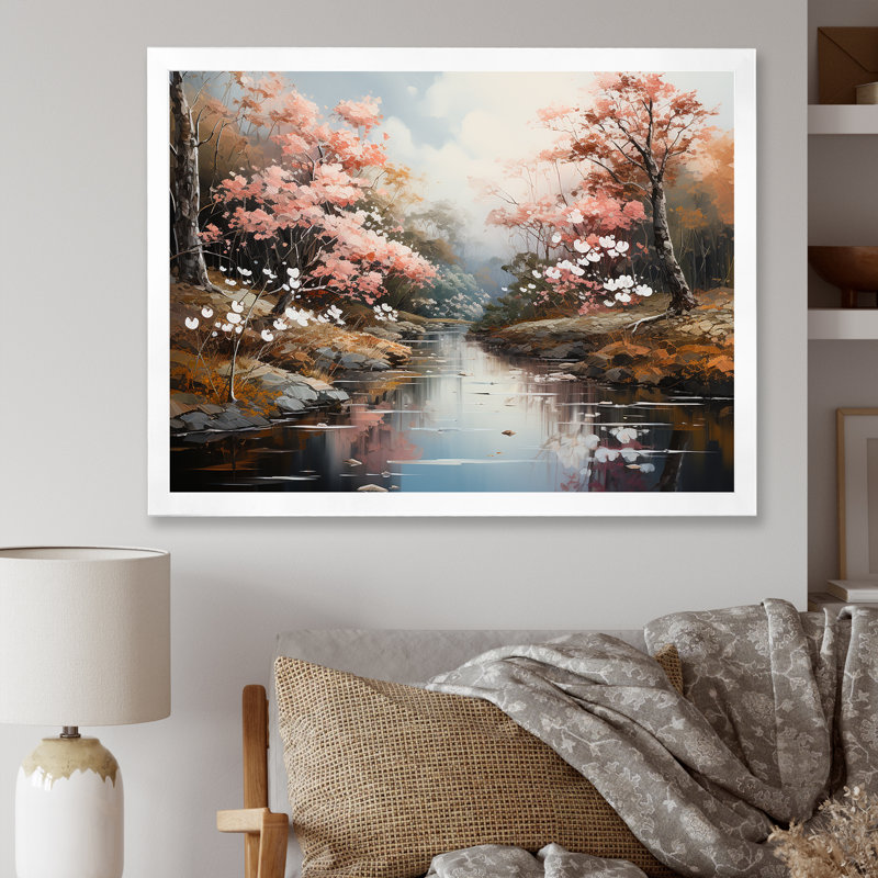 «Japanese River Forest», impression sur toile, Cadre simple blanc, H 30 po x l 40 po x P 1,5 po