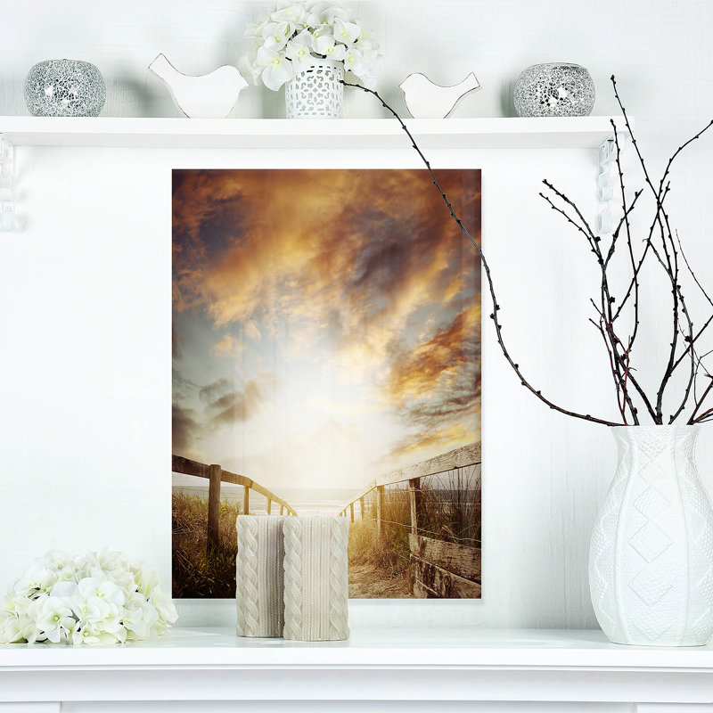 « allée conduisant à beach scene sea bridge », reproduction de photo sur toile tendue, H 32 po x l 16 po x P 1 po