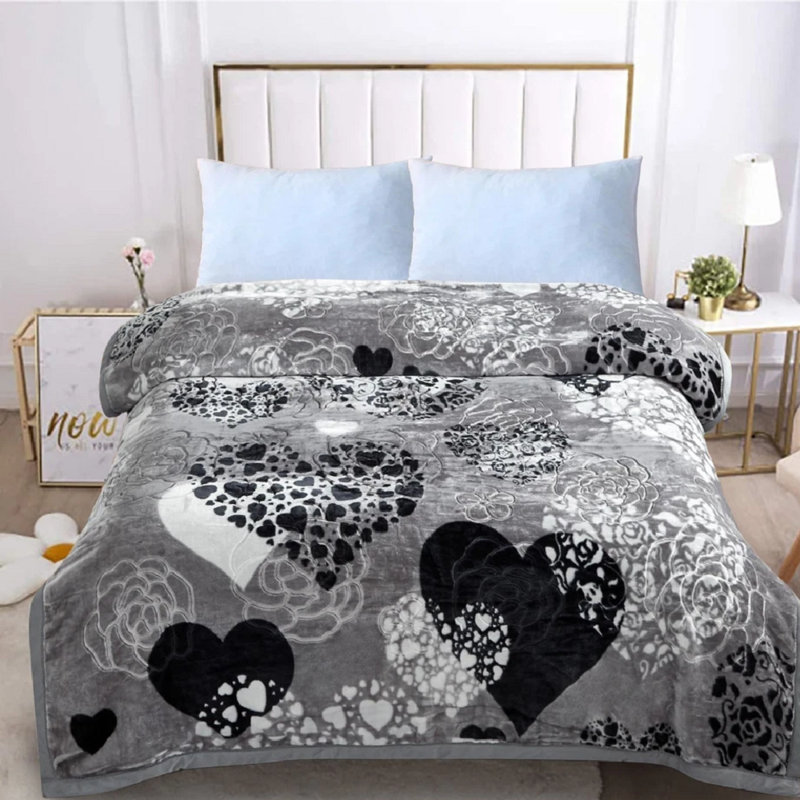 Weighted Throw Blanket, Hearts Grey Floral