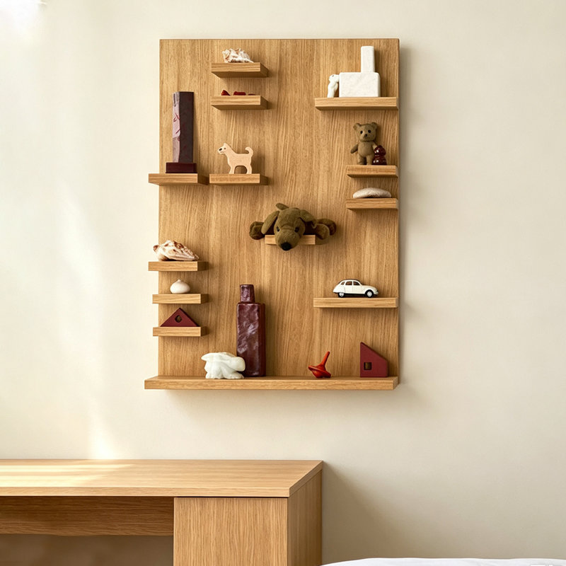 Étagère murale à 8 niveaux en bois massif et bois composite, de style moderne, idéale pour la chambre à coucher, la salle de bain, la cuisine ou le salon.