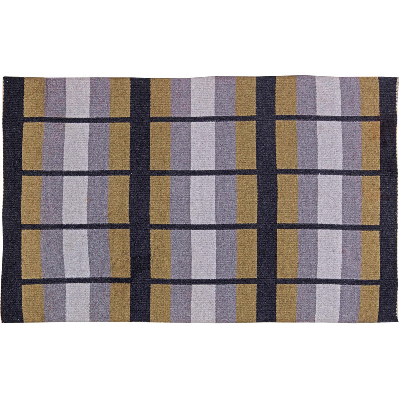 Tapis noir / gris réversible Mid-Century 4 pi x 7 pi Vintage