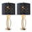 Anja 25" Modern Glam Table Lamp Set with USB+Type-C Ports and Black Shade
