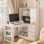 Bureau en L avec éclairage à DEL, bureau d'ordinateur avec tiroirs, bureau d'angle moderne-399666524