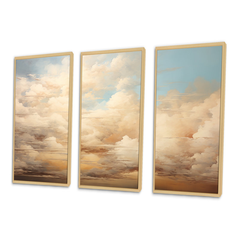 Ensemble de salon beige avec nuages minimalisme I - nuages, H 28 po x l 36 po x P 1 po, Cadre naturel flottant