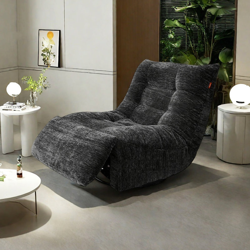 Chenille Fabric 360° Rotation Function Recliner, Black