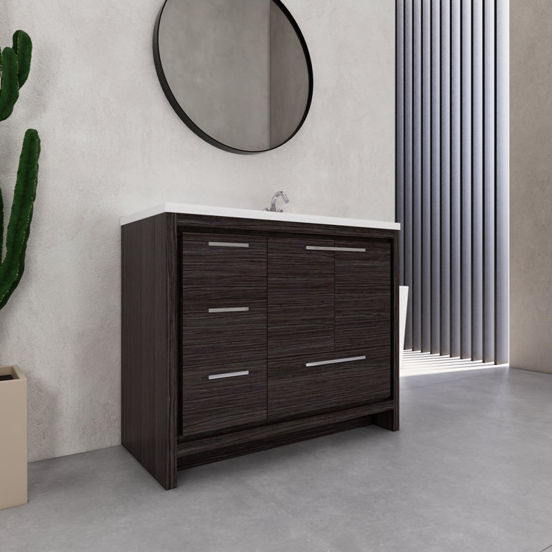 Eden 41.75 " W Wall Mounted Wall Mounted 1 Single Vanity Bathroom Vanity With Resin Top, Dark Gray
