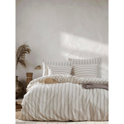 Beige Double Quilt Cover Set (3 Pieces), 79 x 79 inches | 70% Cotton / 30% Polyester, 120 Thread Count | Machine Washable, Button Closure for Quilt, Envelope Closure for Pillowcases | Soft & Cozy Bedding