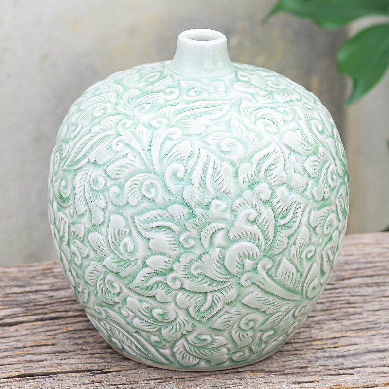 Vase de plancher en céramique bleu clair Byran