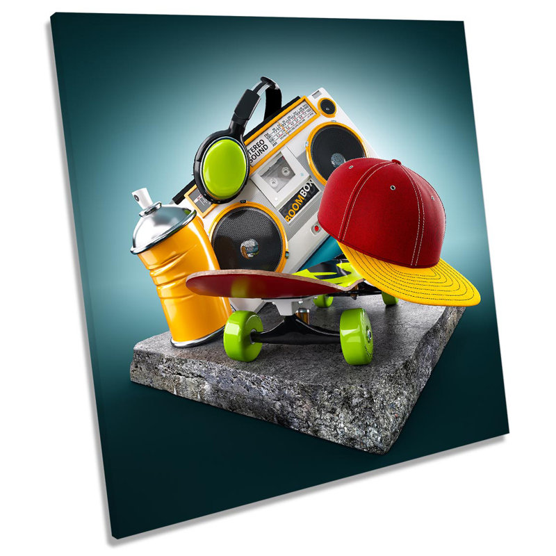 Z2435 Skateboard Cap Paint Music - Wrapped Canvas Print, 40.6cm H x 40.6cm W x 2cm D