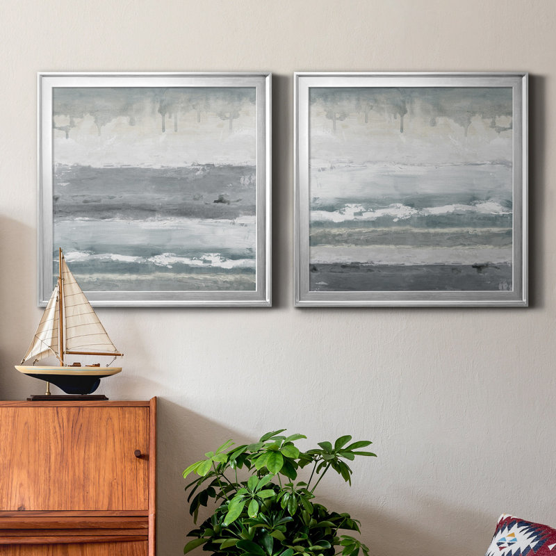 Soft Bay I - ensemble de 2 peintures sur toile encadrées, Argent, H 17,5 po x l 35 po x P 1,5 po