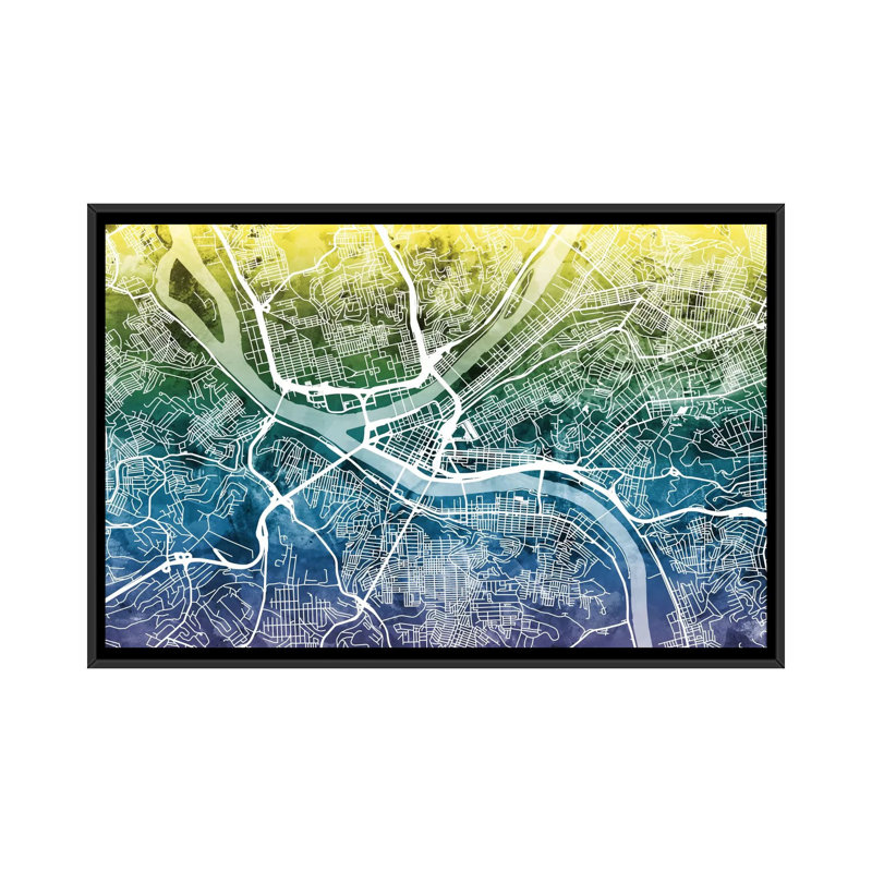 "color gradient urban street" series : pittsburgh, pennsylvanie, usa, impression sur toile tendue, Toile avec cadre noir