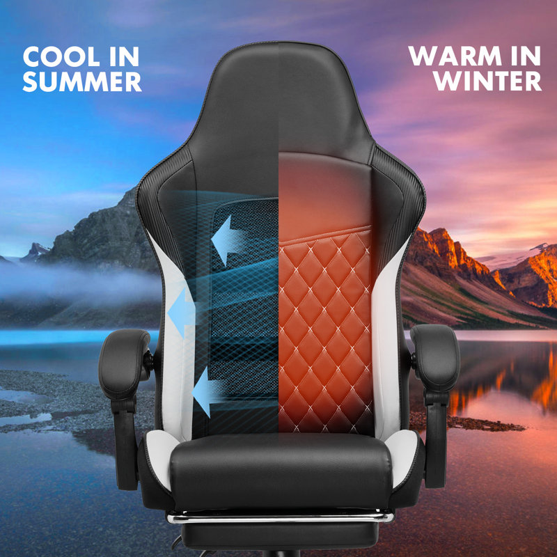 GTPLAYER GAMING CHAIR Adjustable Reclining Ergonomic Faux Leather Swiveling PC & Racing Game Chair, White/Black