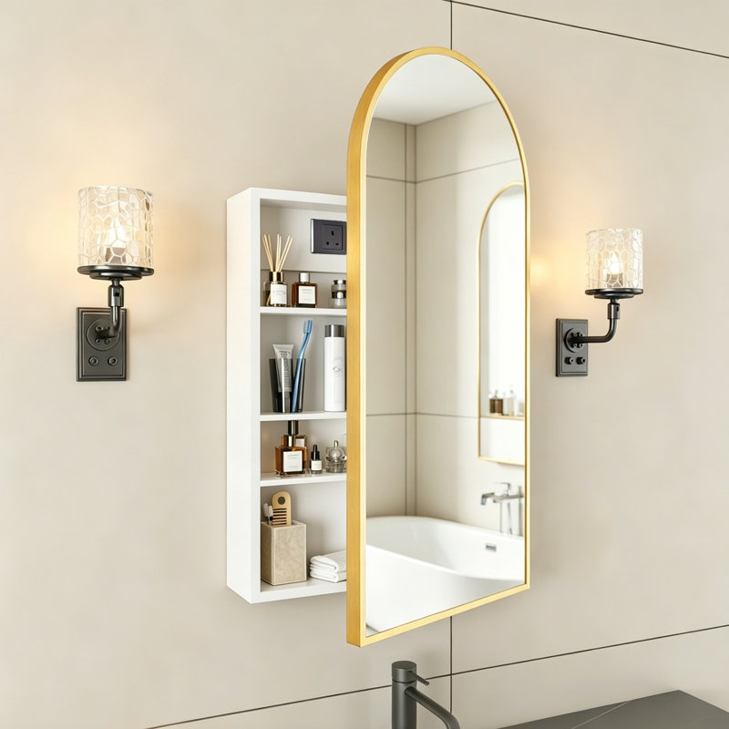 Mevser Metal Arch Mirror, Gold, 34.3" x 19.7"