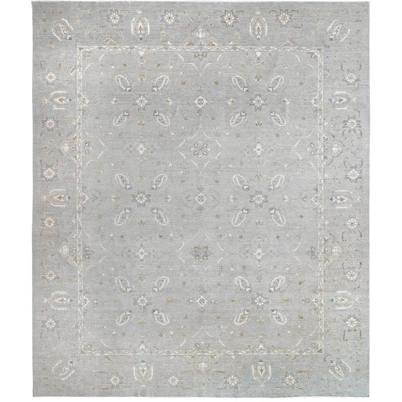 Tapis argenté et bleu clair noué à la main de haute qualité