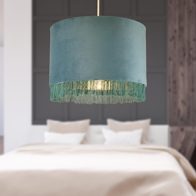 23cm H Velvet Drum Pendant Shade ( Uno ), Teal