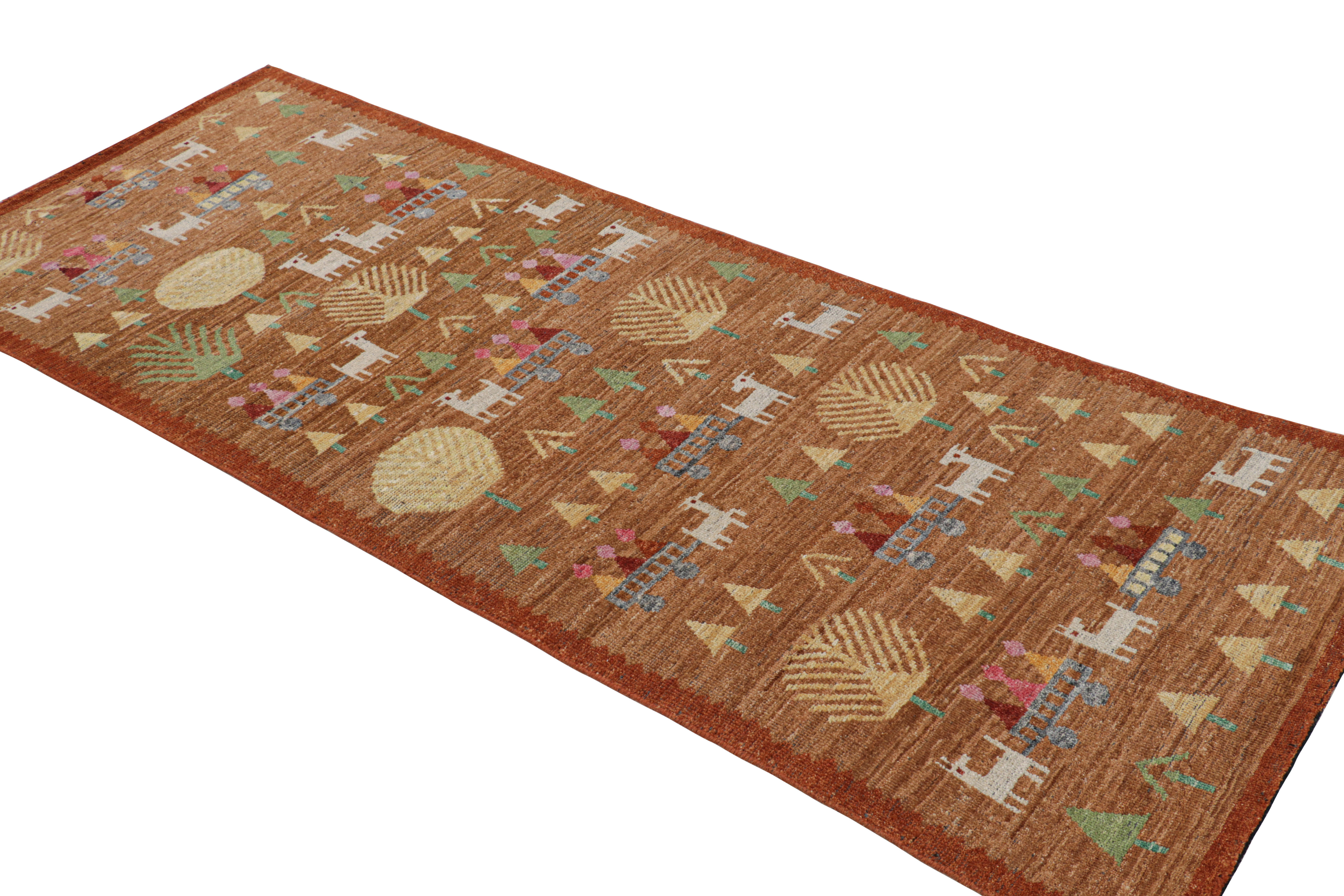 Rug & Kilim’S Swedish Style Runner Rug In Brown With Figural Geometric ...