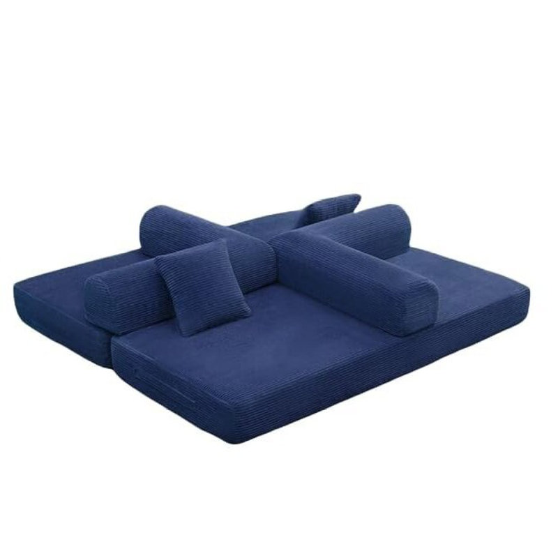 Canapé-lit convertible avec oreiller cylindrique, canapé-lit pliant en velours côtelé avec structure de forme fixe, canapé-lit de salon pour salon, chambre à coucher, studio de détente (bleu)
