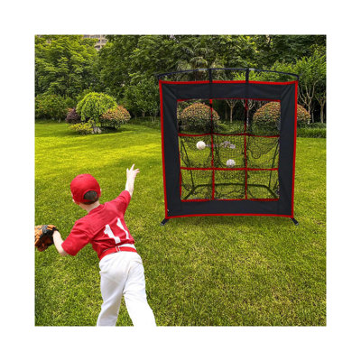 Portable 4x4FT 9-Pocket Baseball Pitching Net - for Baseball, Softball & Cricket Practice With Carry Bag