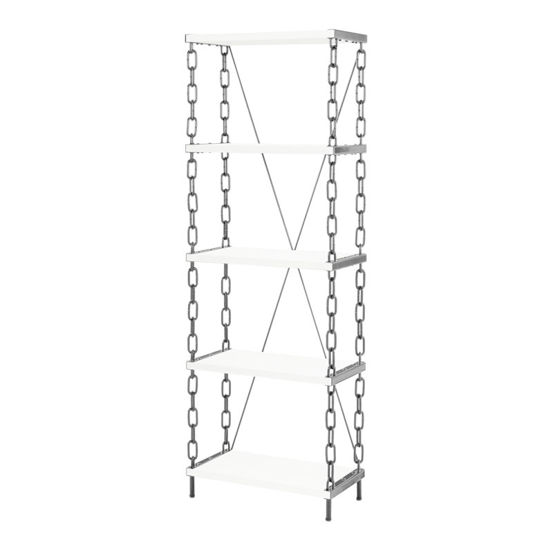 Bibliothèque industrielle noire / blanche avec 5 tablettes blanches pour l'espace de vie chic