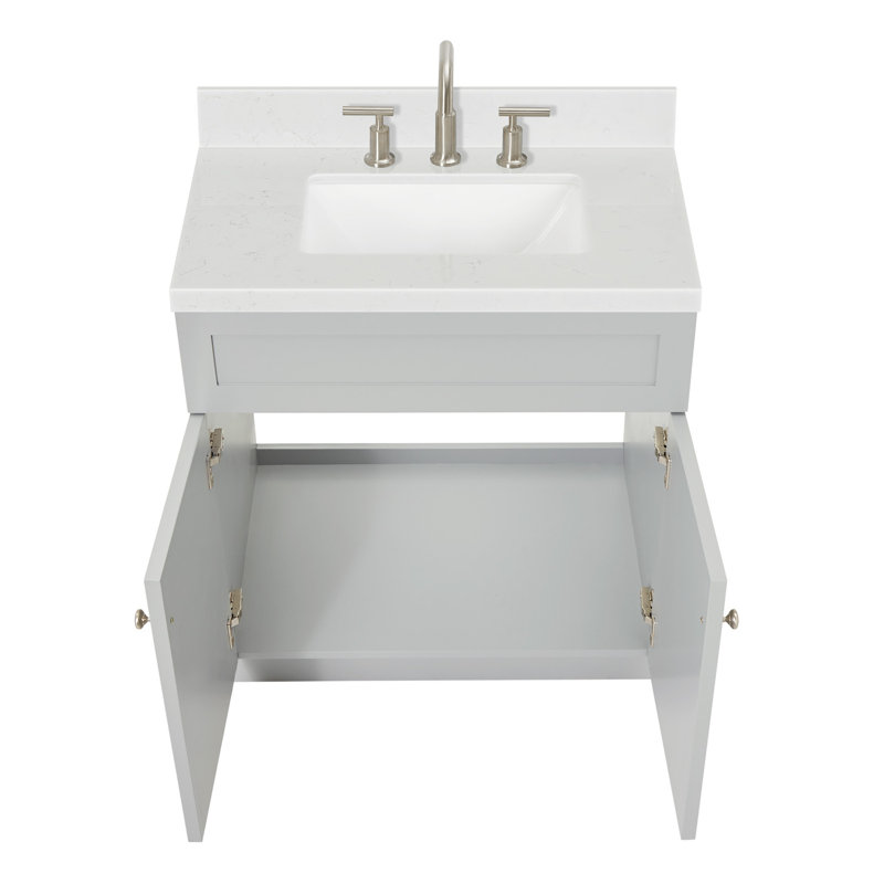 Ariel Hamlet 30 In. Bathroom Vanity With Carrara Quartz Countertop 1.5 Edge, Brushed Nickel, Gray