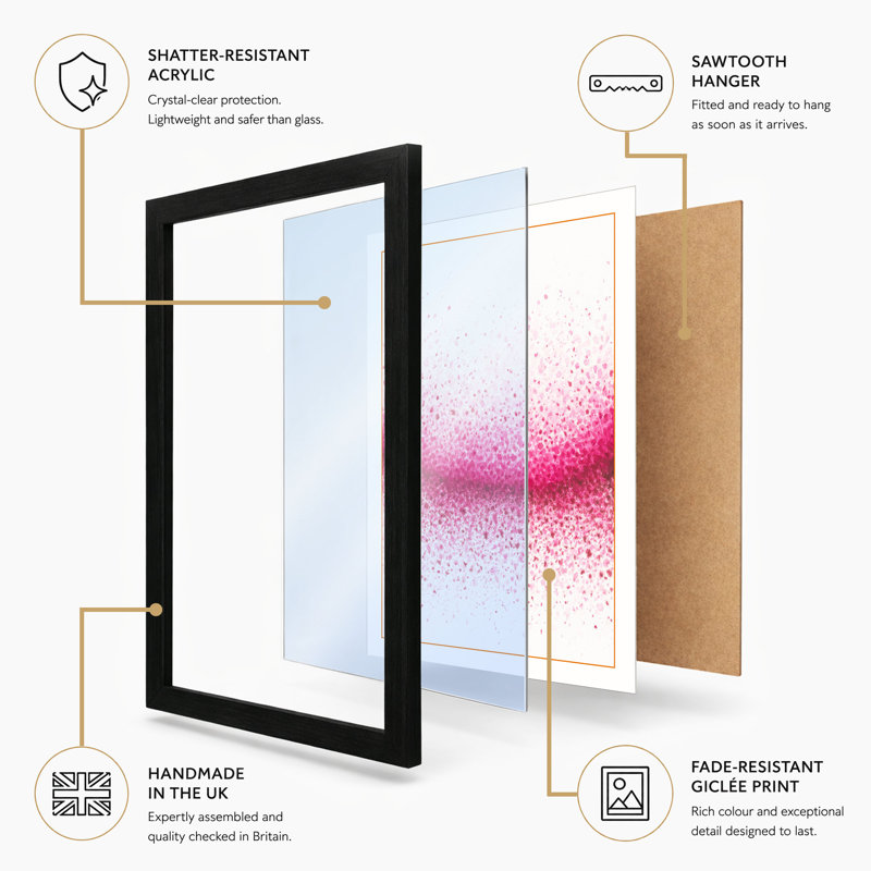 Magenta Drift Abstract - Framed Print, A4 - 29.7 x 21.0 cm, White