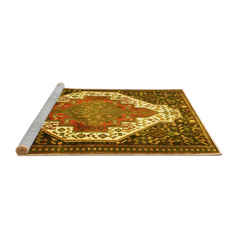 Tapis traditionnels jaunes lavables à la machine 1187, Carré 3 pi